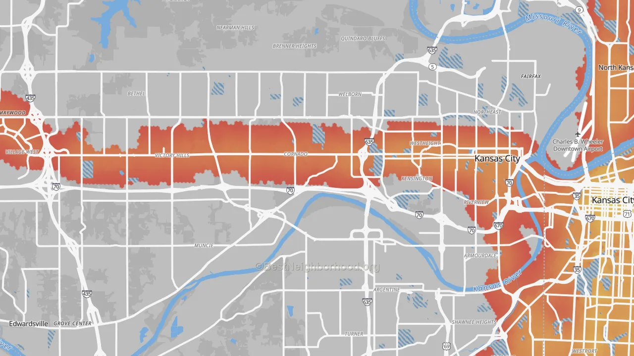 Transit Grade map of Kansas City, KS