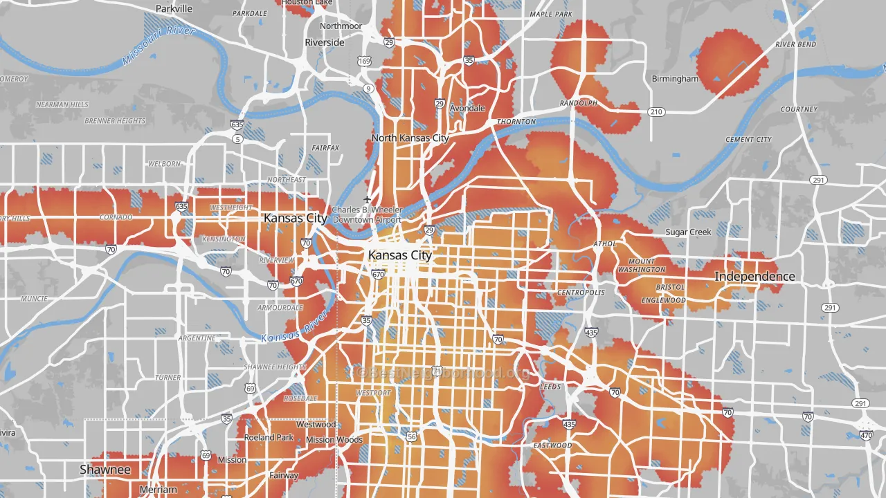 Transit Grade map of Kansas City, MO