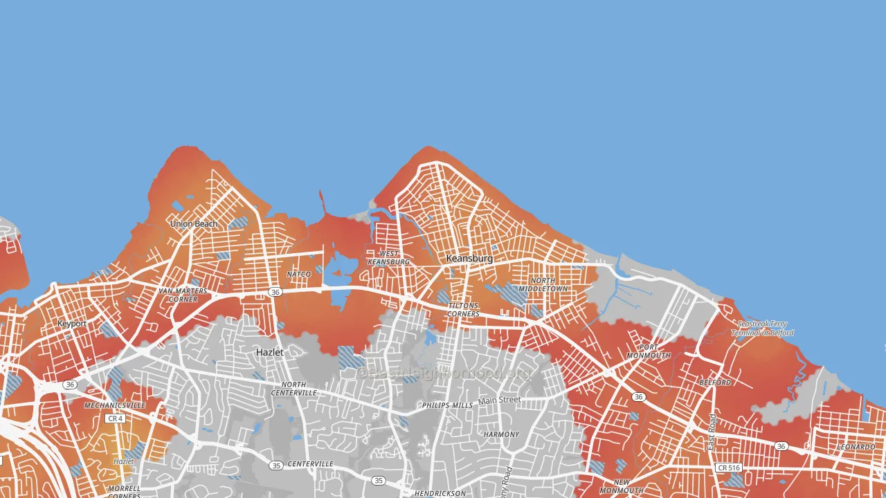 Transit Grade map of Keansburg, NJ