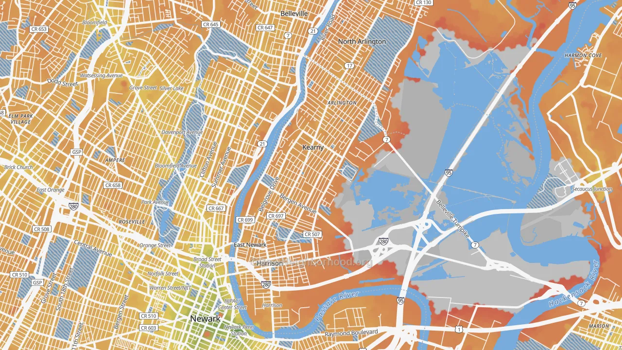 Transit Grade map of Kearny, NJ