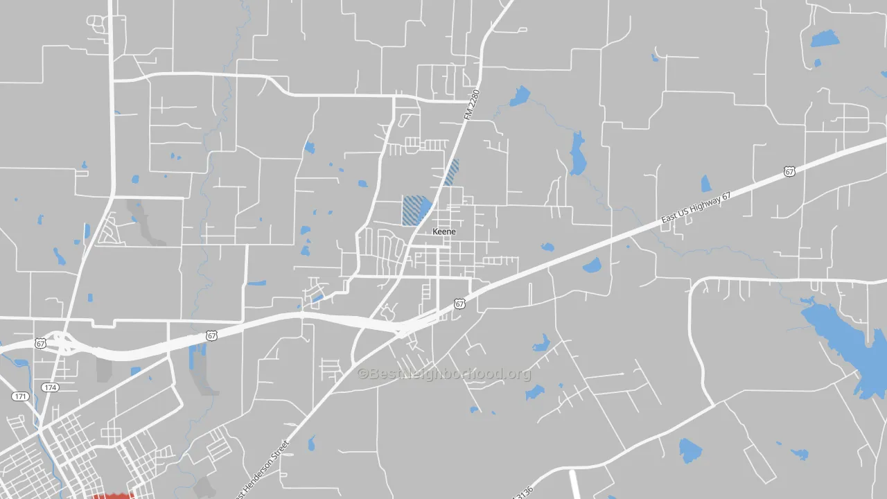 Transit Grade map of Keene, TX
