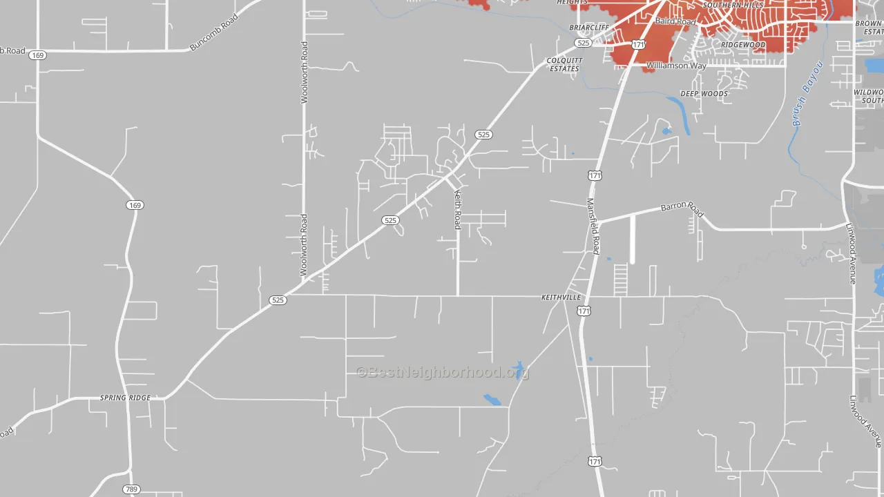 Transit Grade map of Keithville, LA