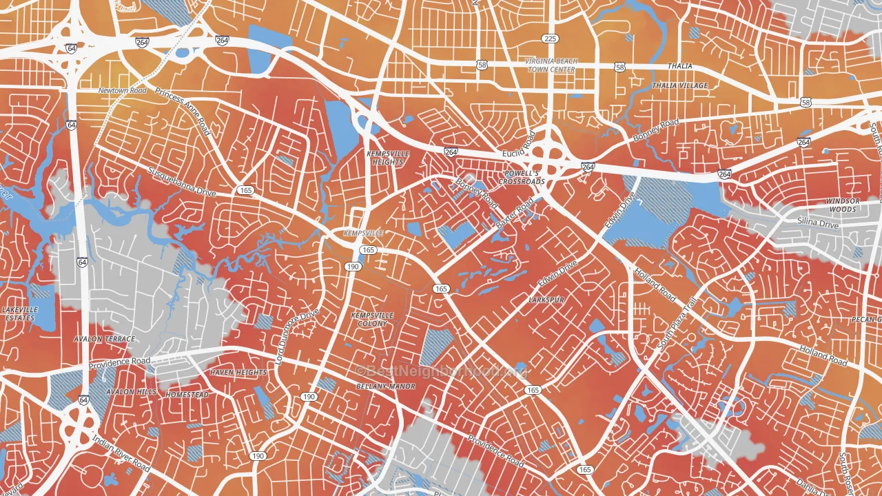 Transit Grade map of Kempsville Gardens, Virginia Beach, VA