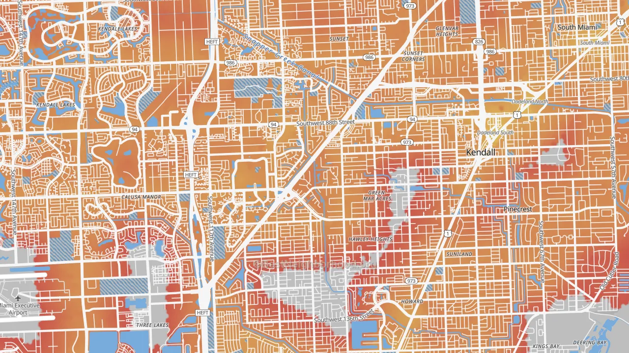 Transit Grade map of Kendall, FL