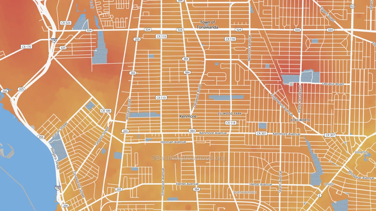 Transit Grade map of Kenmore, NY