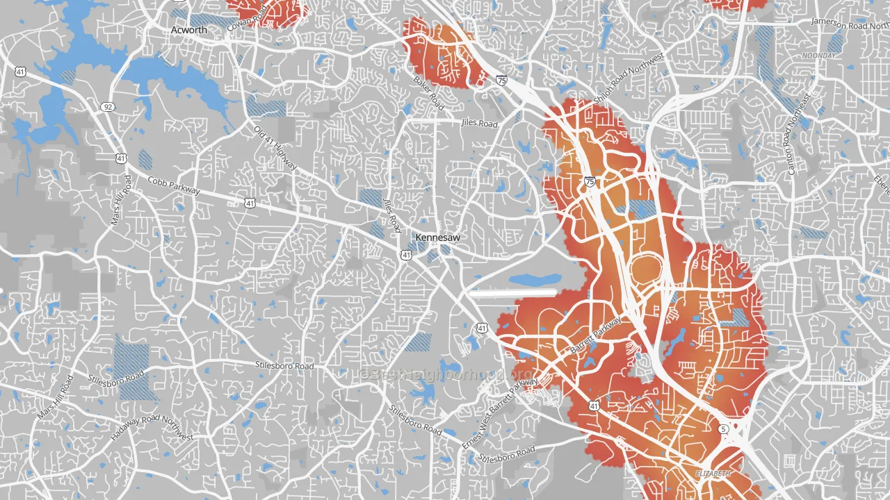 Transit Grade map of Kennesaw, GA