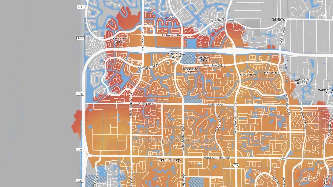 Transit Grade map of Kensington, Coral Springs, FL