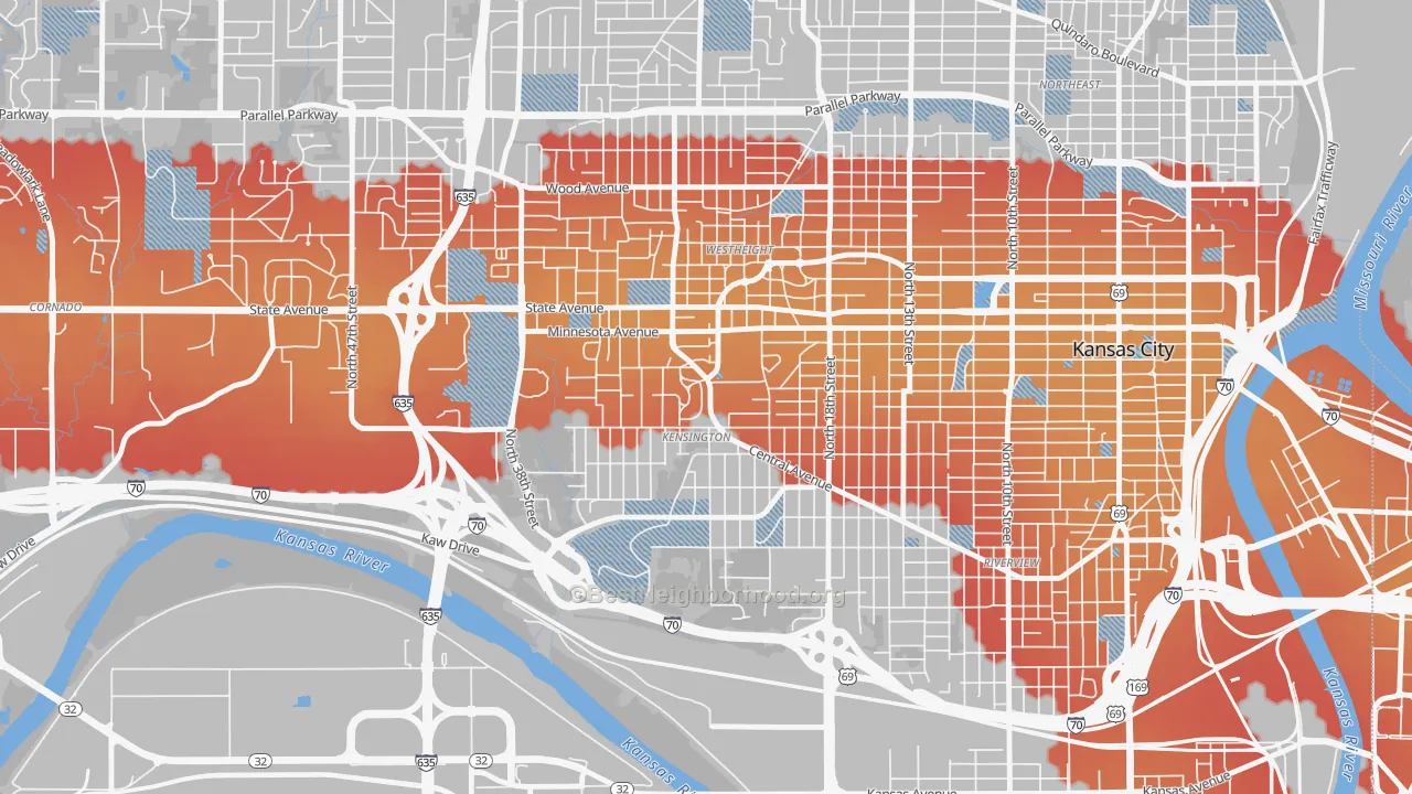 Transit Grade map of Kensington, Kansas City, KS
