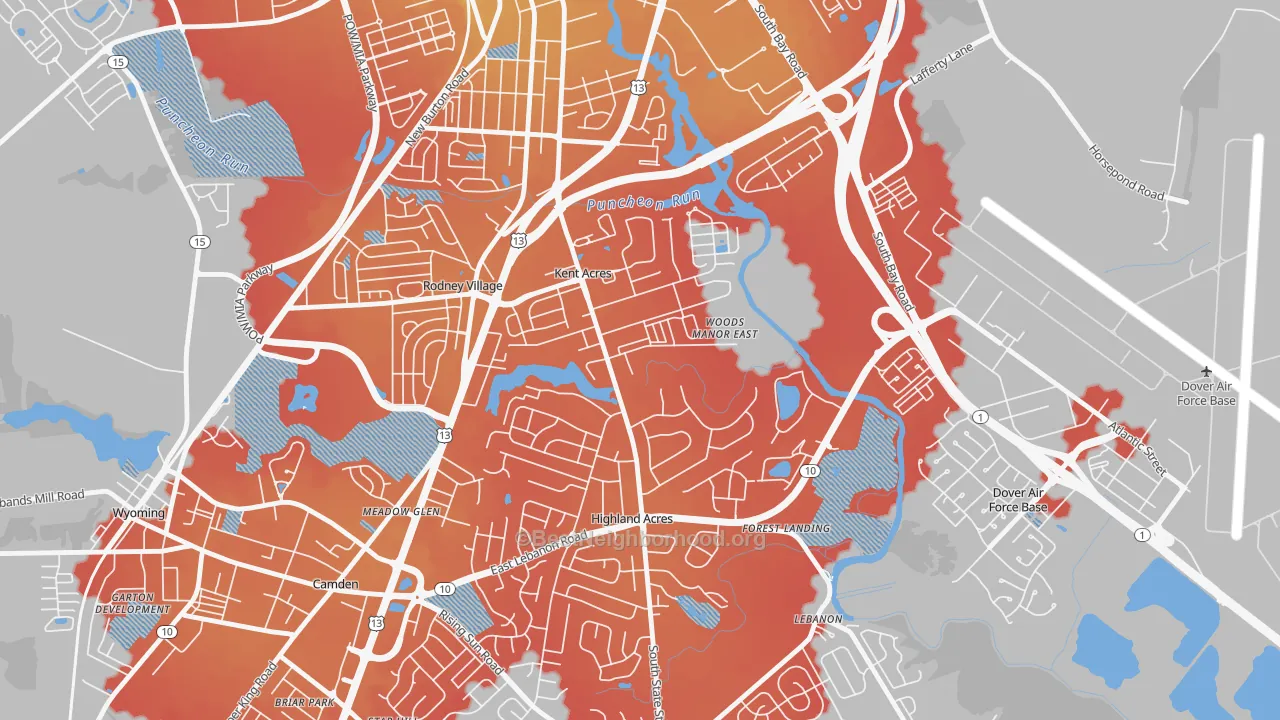 Transit Grade map of Kent Acres, Dover, DE