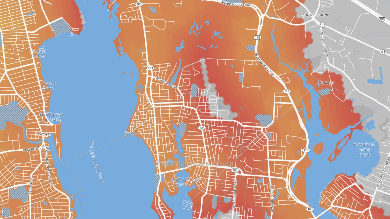 Transit Grade map of Kent Corner, Riverside, RI