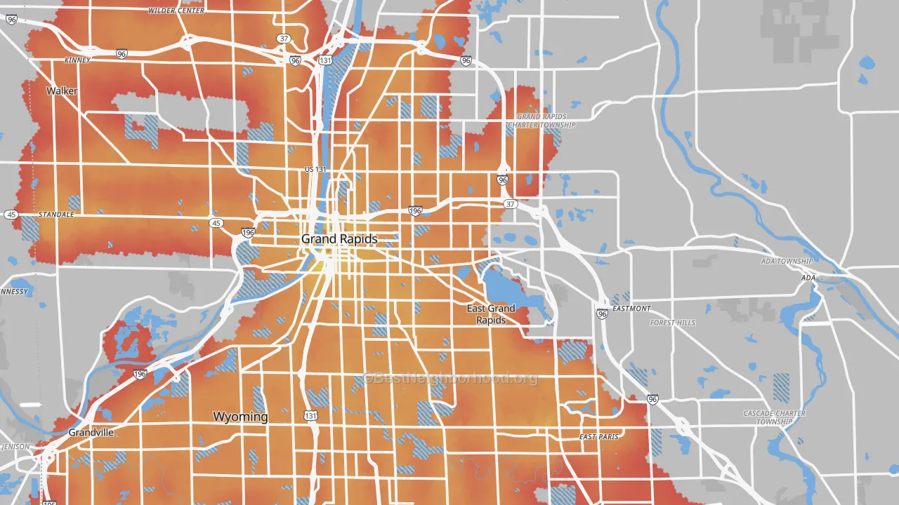 Transit Grade map of Kent County, MI