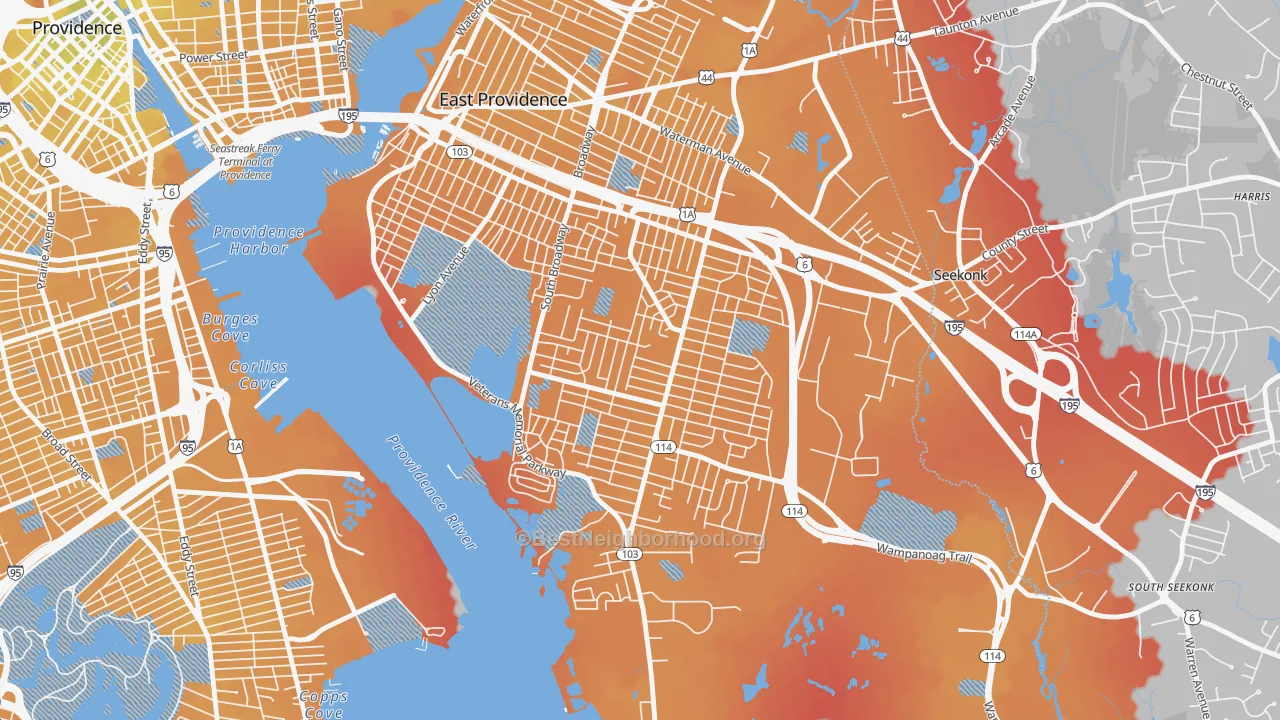 Transit Grade map of Kent Heights, East Providence, RI
