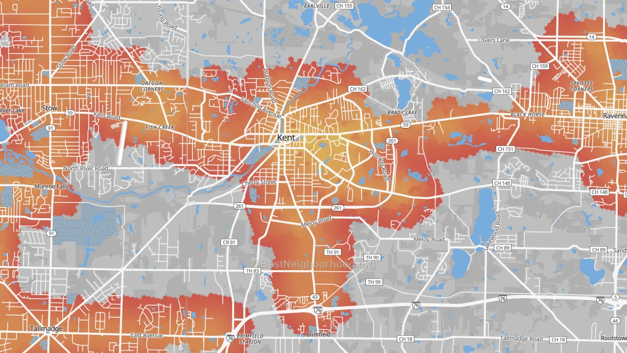 Transit Grade map of Kent, OH