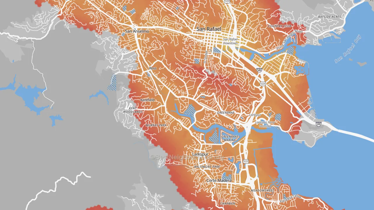 Transit Grade map of Kentfield, CA