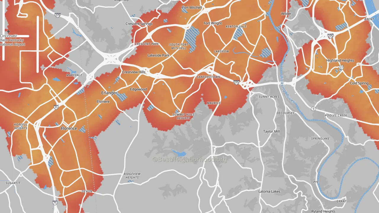 Transit Grade map of Kenton County, KY
