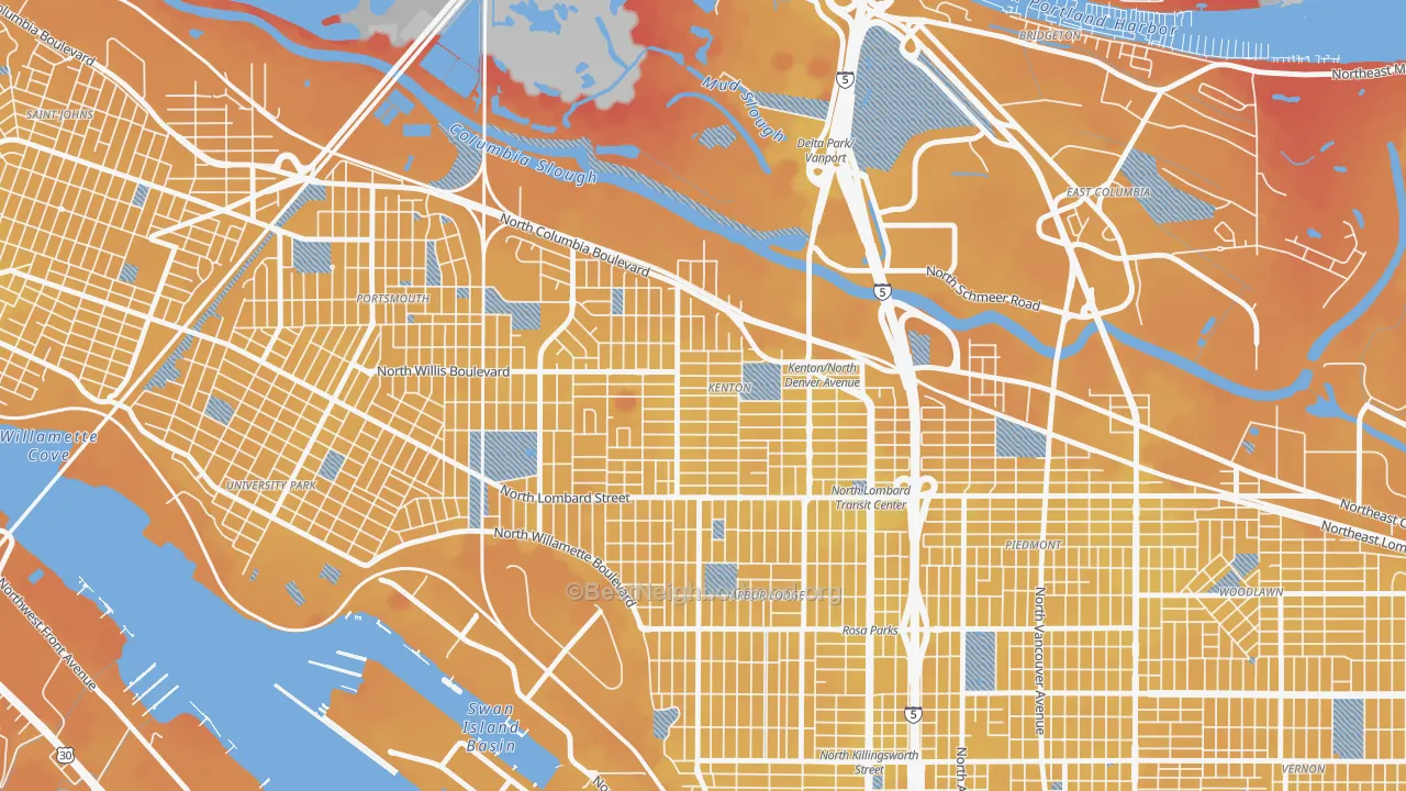 Transit Grade map of Kenton, Portland, OR