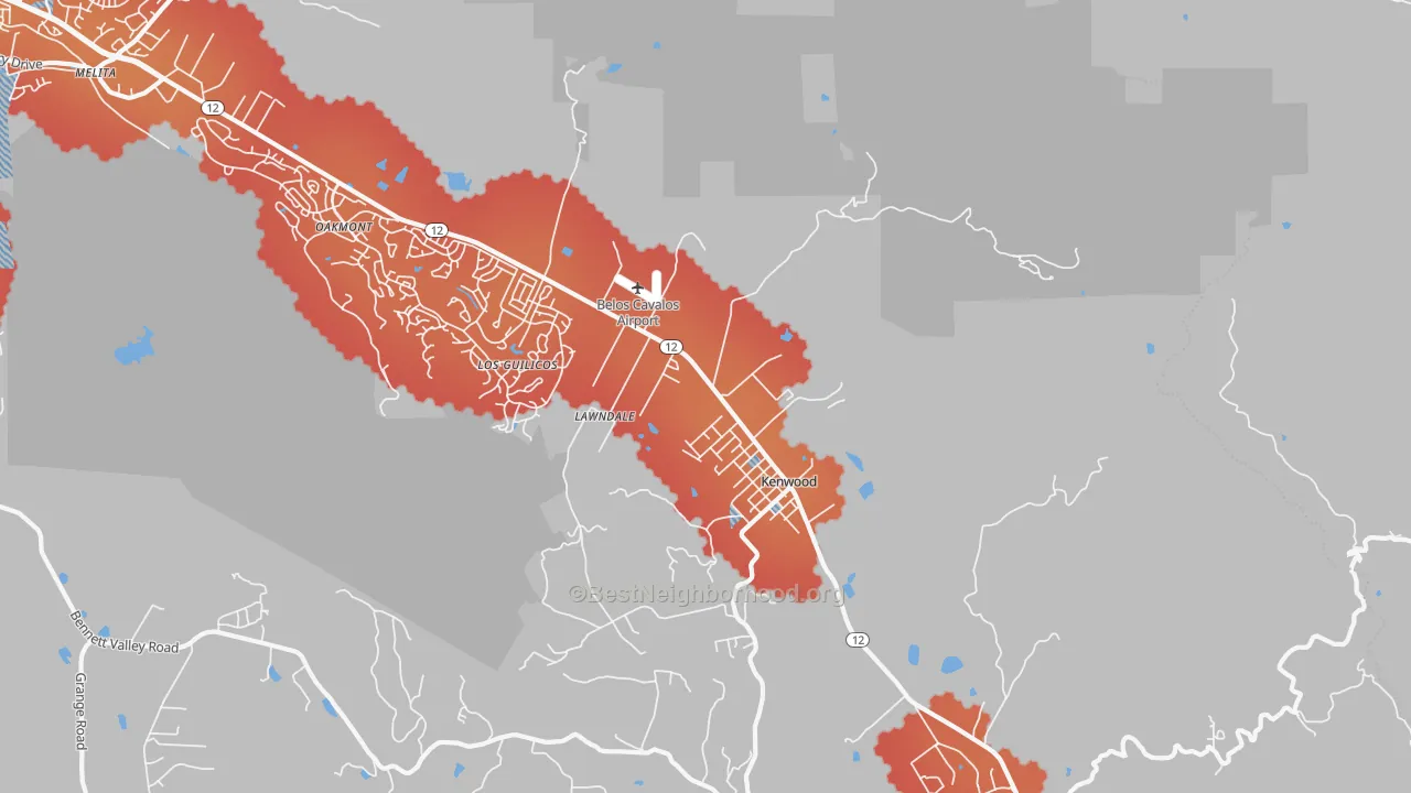 Transit Grade map of Kenwood, CA
