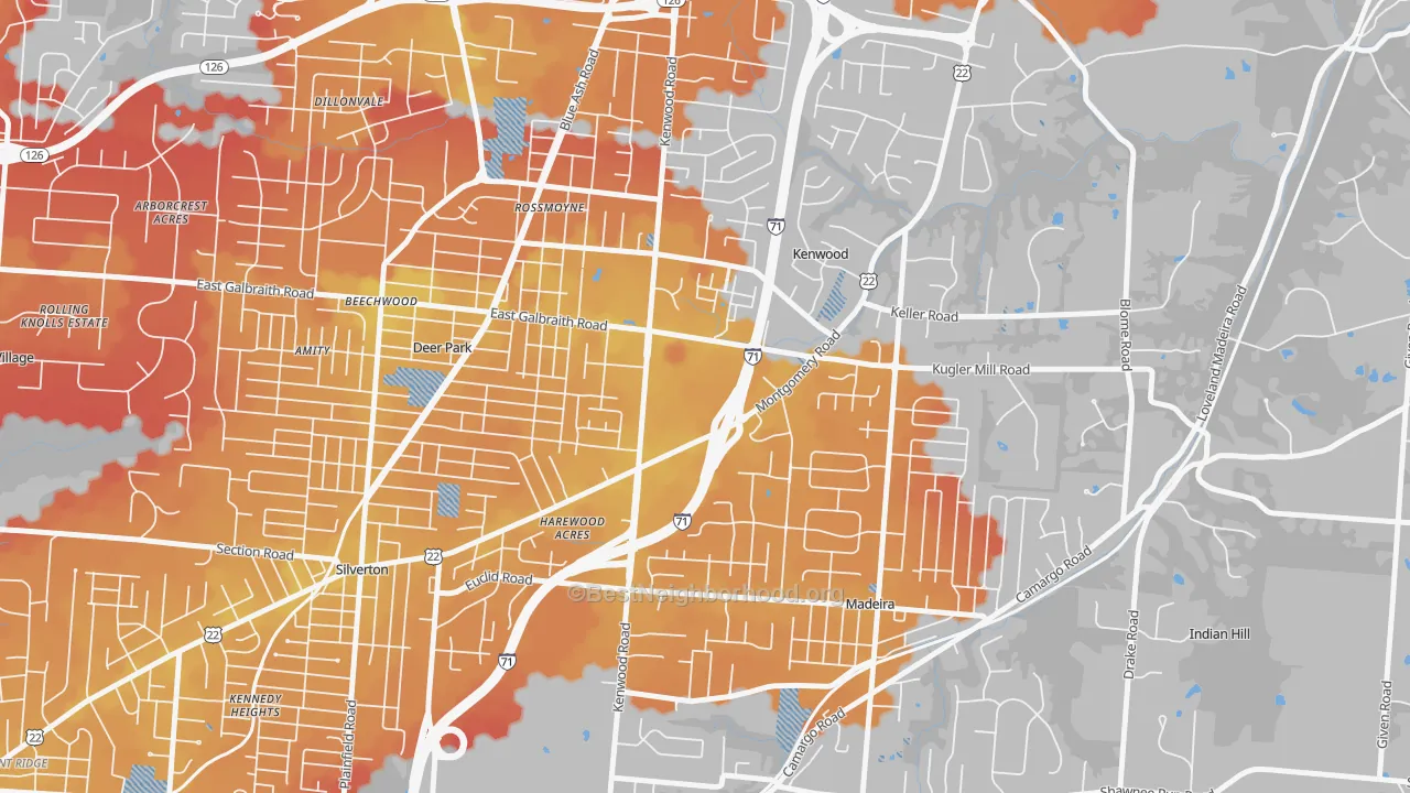 Transit Grade map of Kenwood, Cincinnati, OH