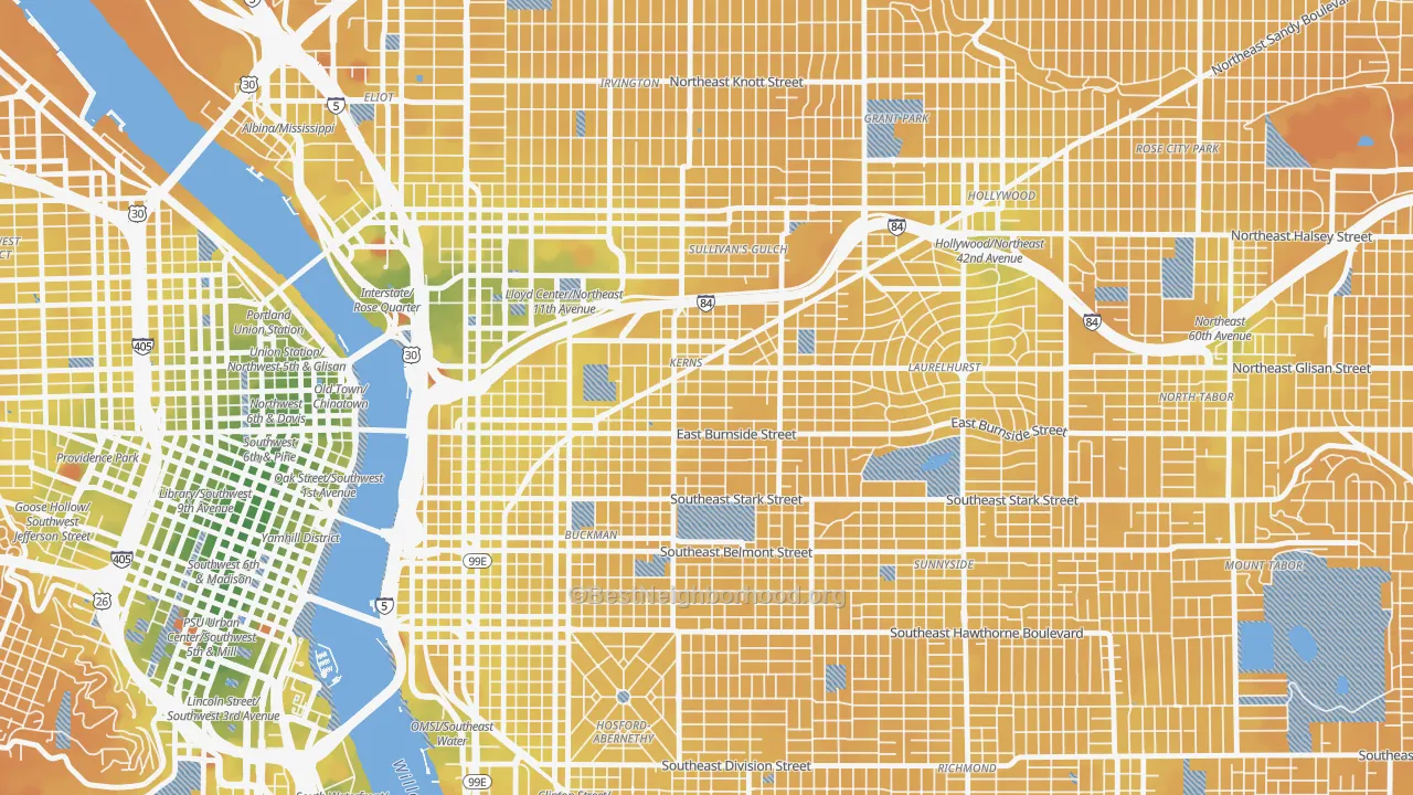 Transit Grade map of Kerns, Portland, OR