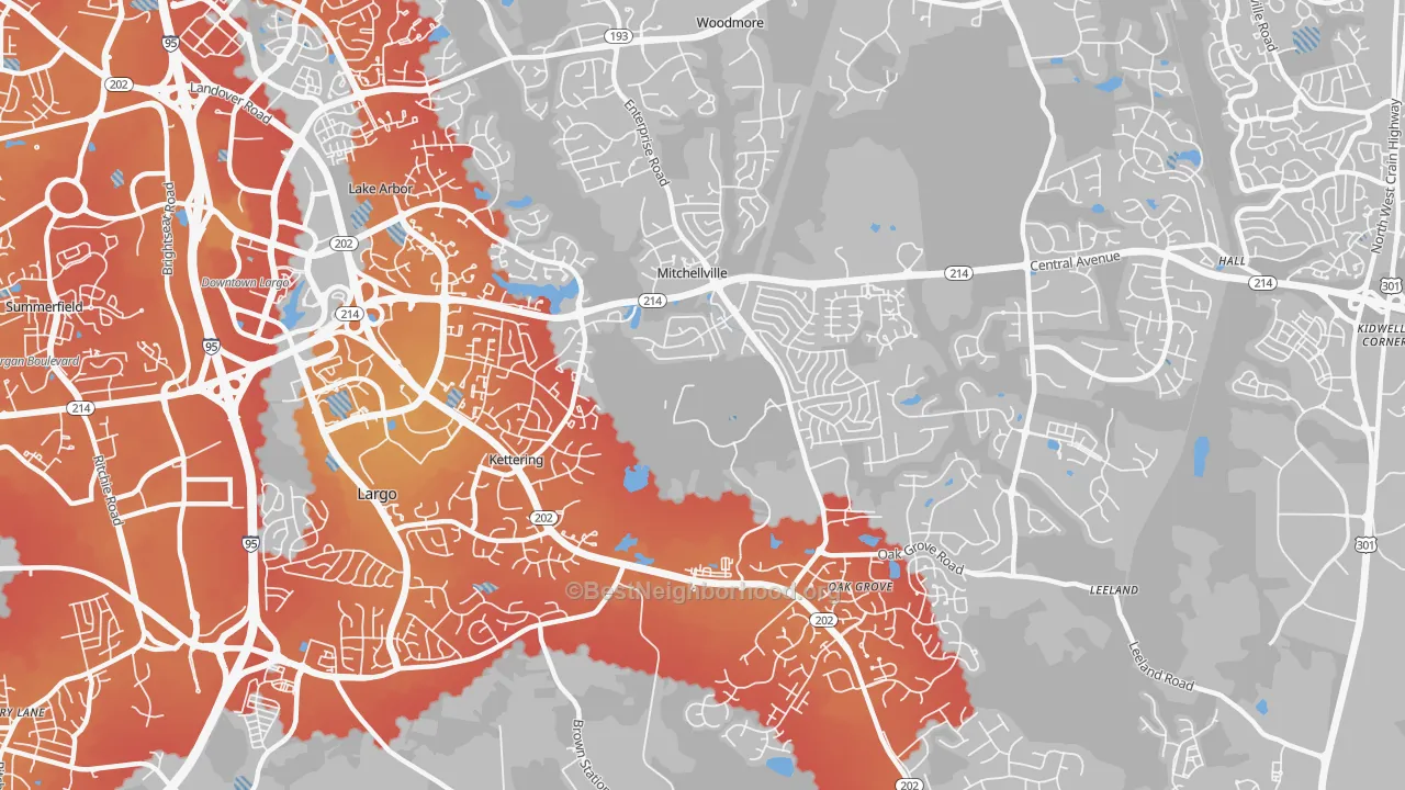 Transit Grade map of Kettering, MD