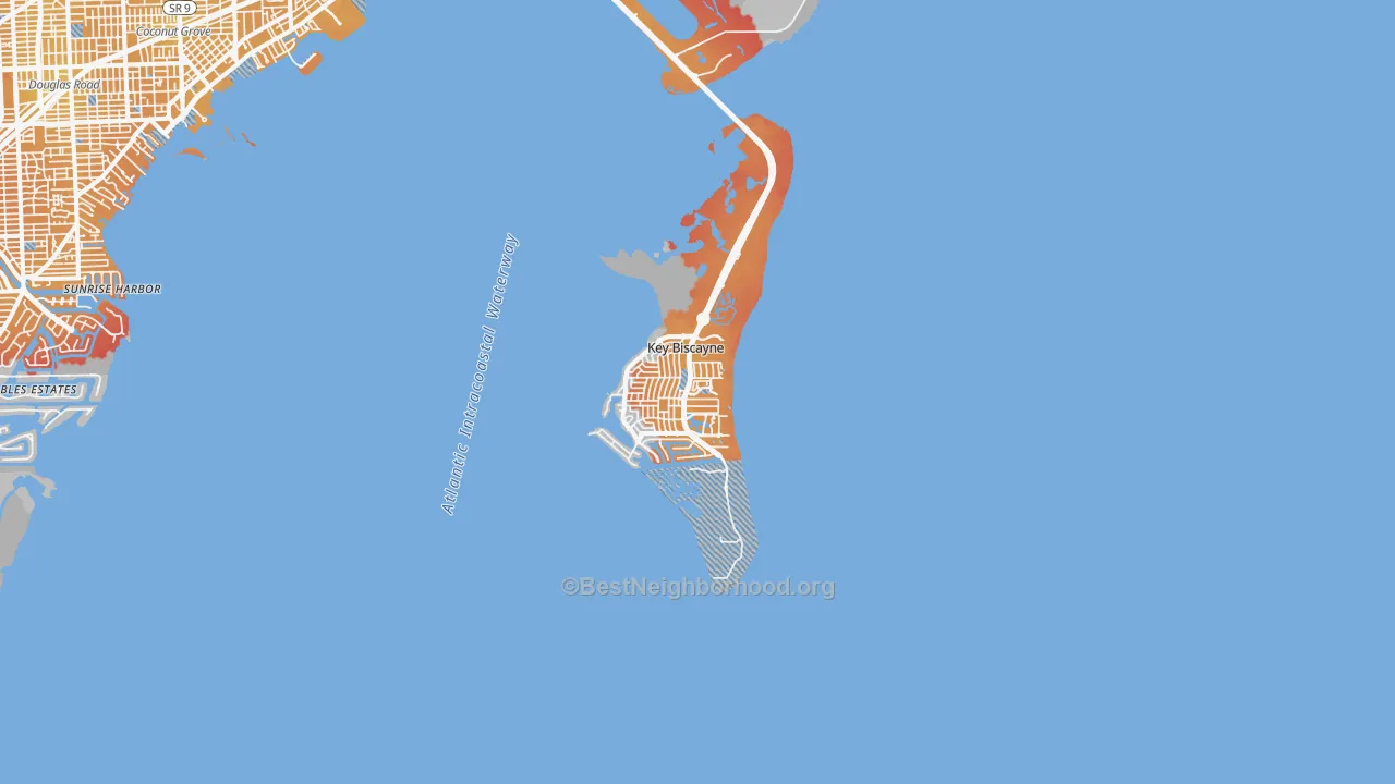 Transit Grade map of Key Biscayne, FL