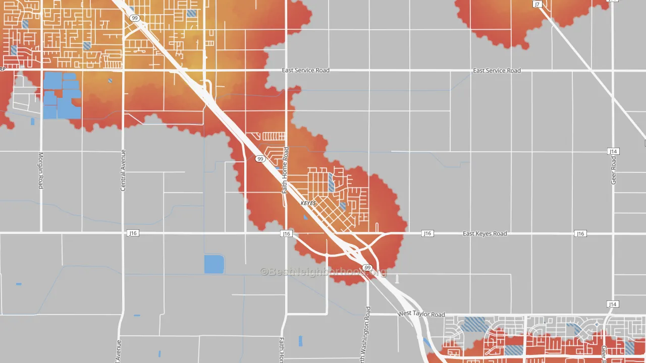 Transit Grade map of Keyes, CA
