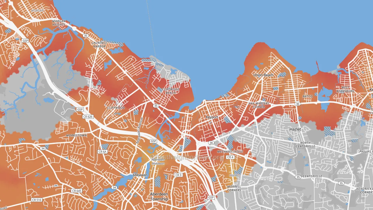 Transit Grade map of Keyport, NJ