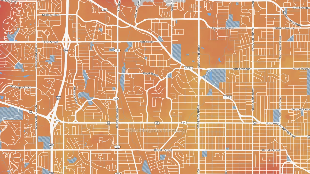 Transit Grade map of Keystone, Omaha, NE