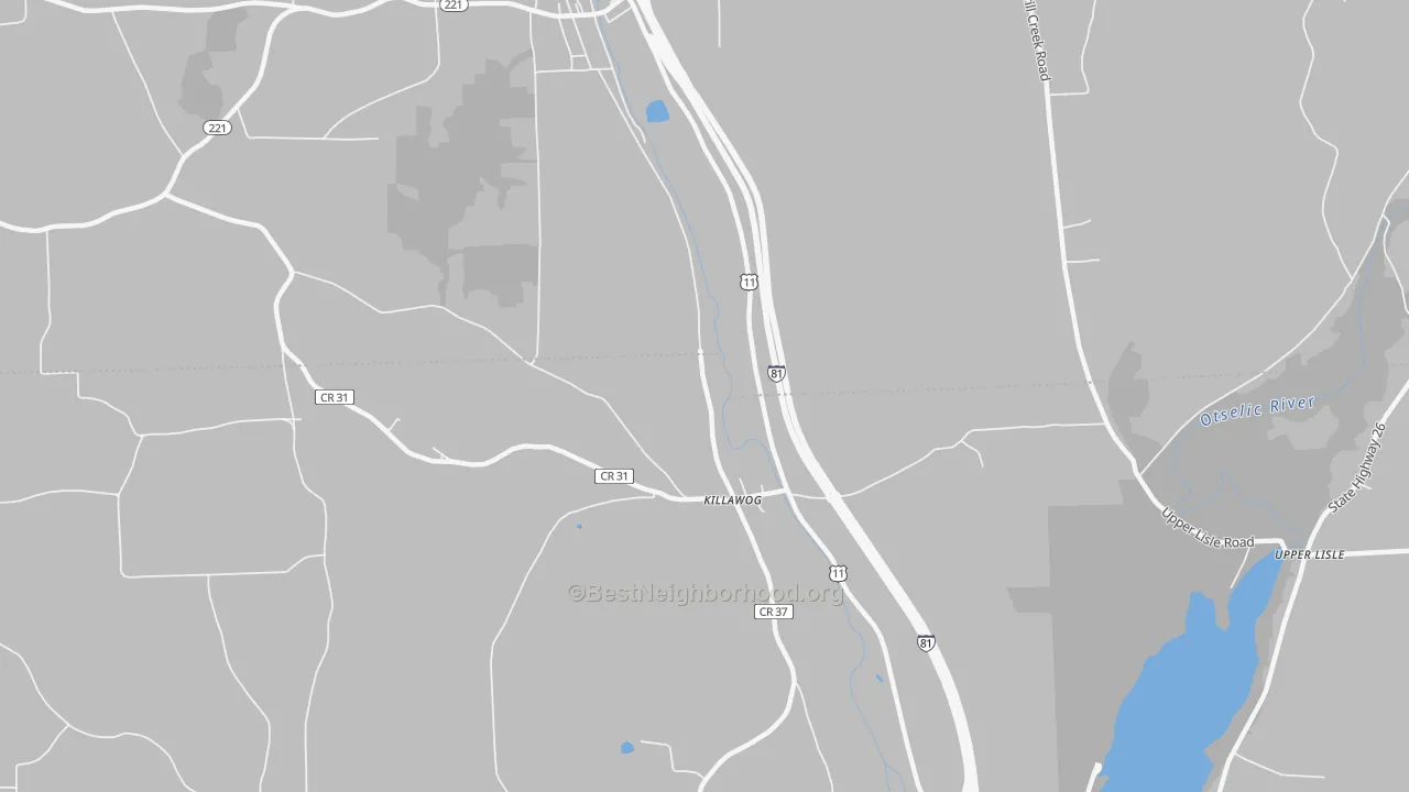 Transit Grade map of Killawog, NY