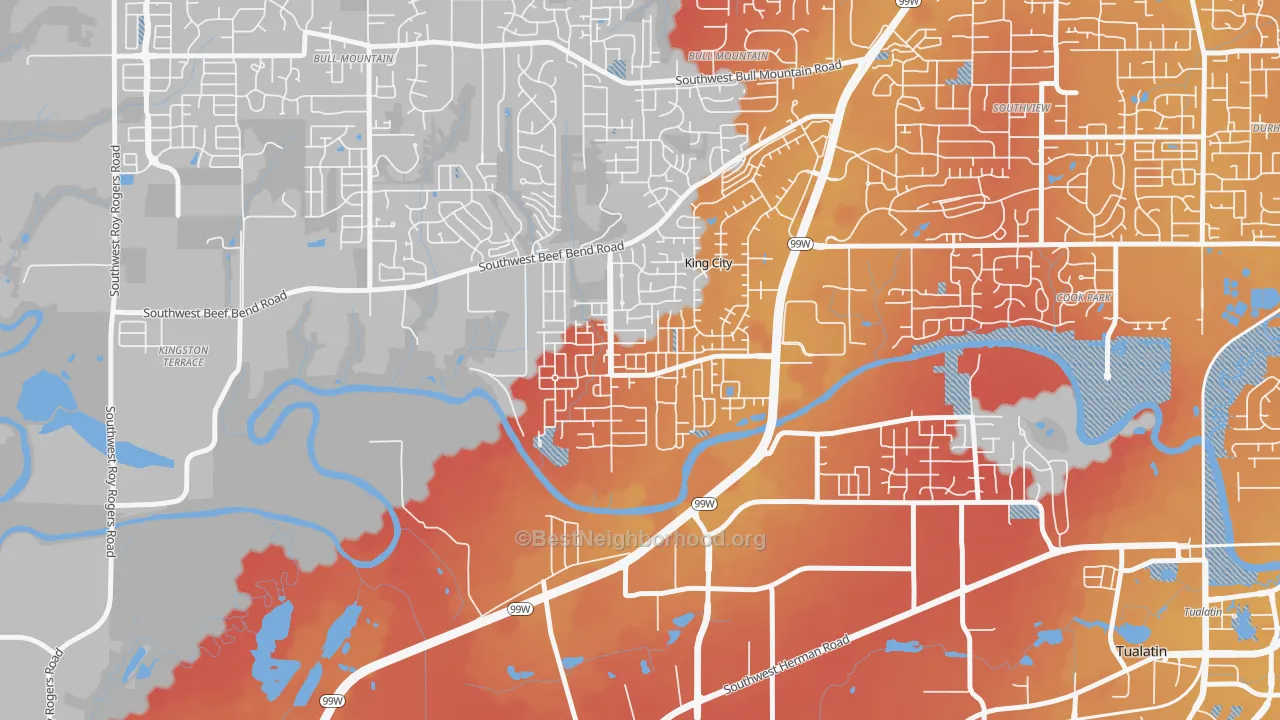 Transit Grade map of King City, OR