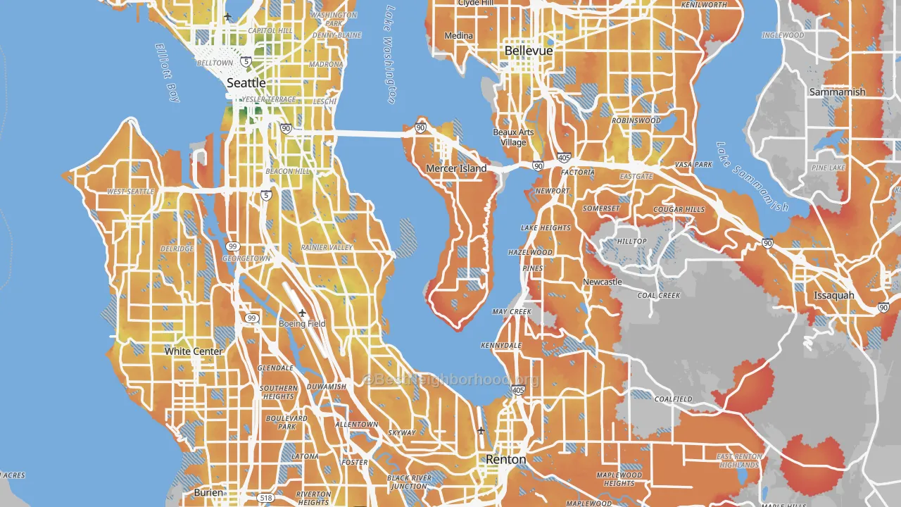 Transit Grade map of King County, WA