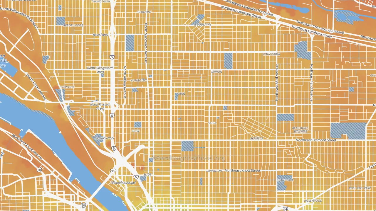 Transit Grade map of King, Portland, OR