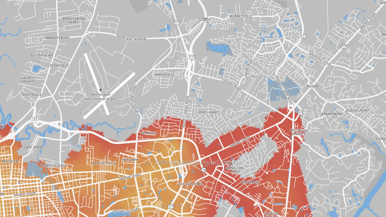 Transit Grade map of Kings Grant, NC