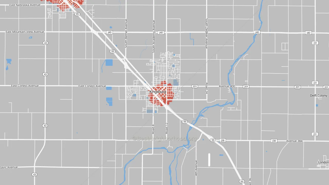 Transit Grade map of Kingsburg, CA