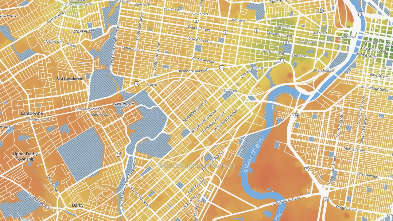 Transit Grade map of Kingsessing, Philadelphia, PA