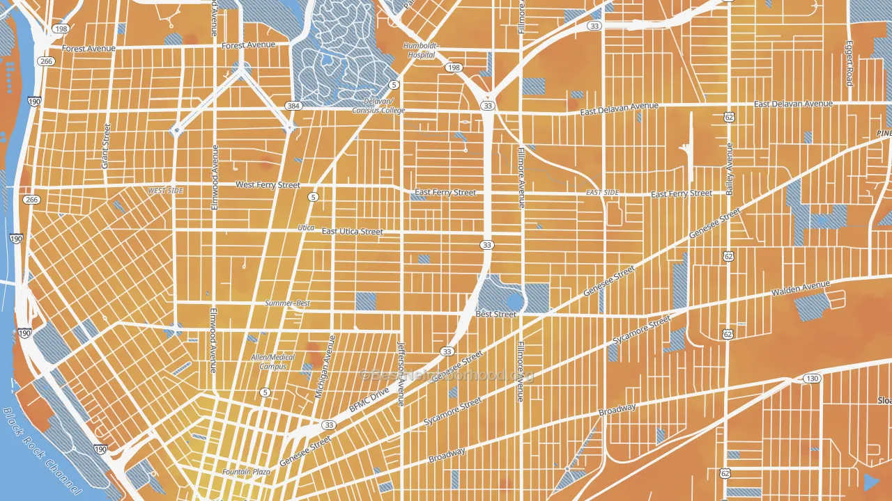Transit Grade map of Kingsley, Buffalo, NY