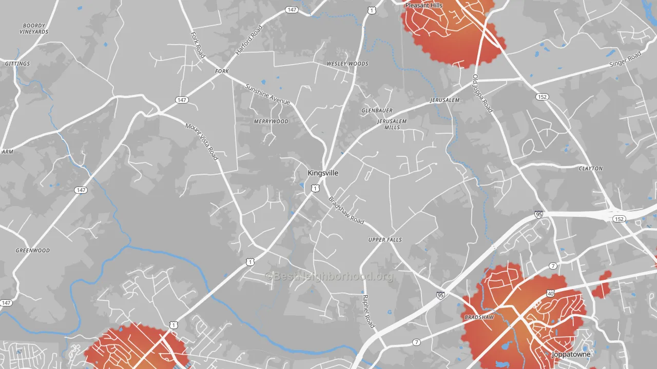 Transit Grade map of Kingsville, MD