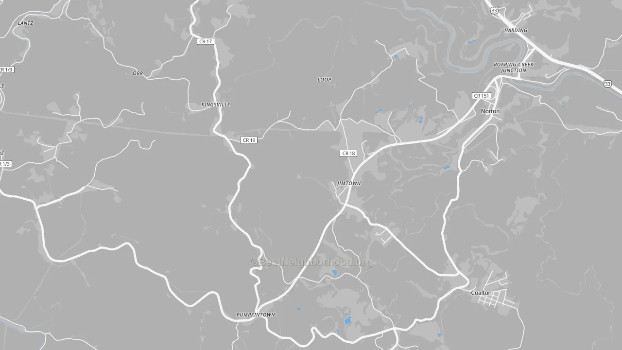 Transit Grade map of Kingsville, WV