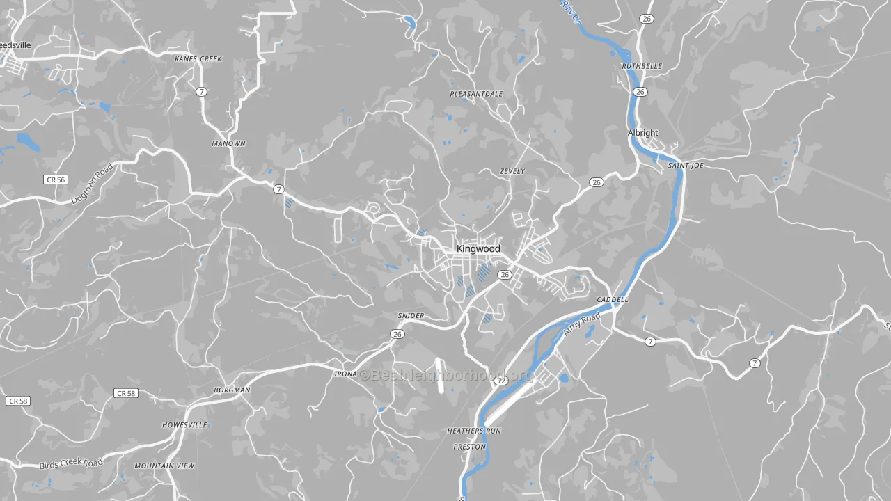 Transit Grade map of Kingwood, WV
