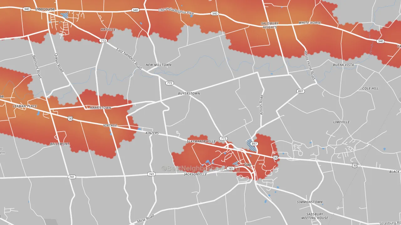 Transit Grade map of Kinzers, PA