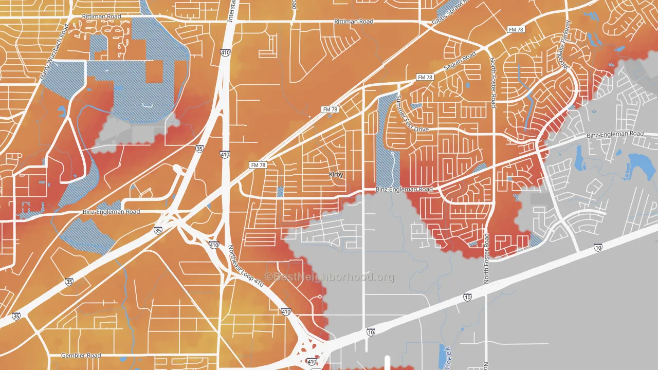Transit Grade map of Kirby, TX