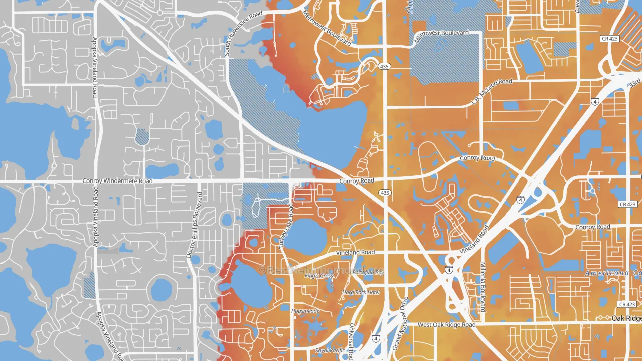 Transit Grade map of Kirkman South, Orlando, FL