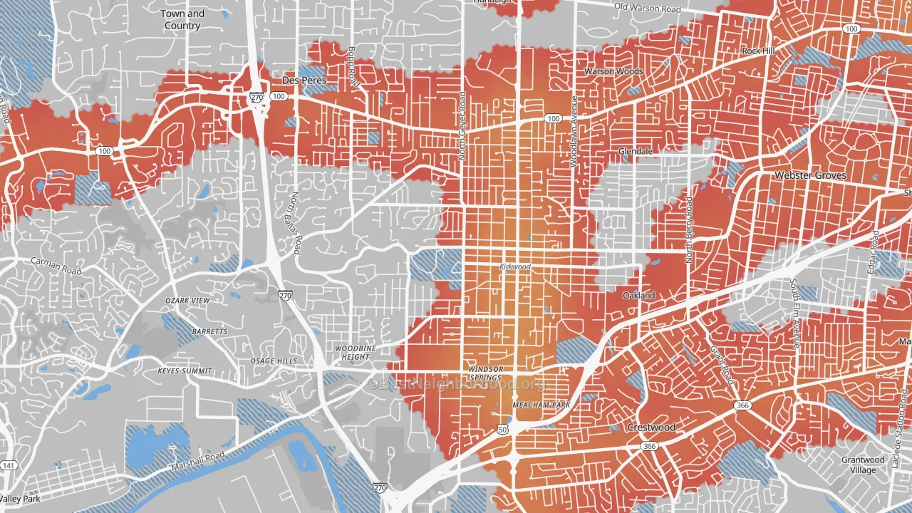 Transit Grade map of Kirkwood, MO