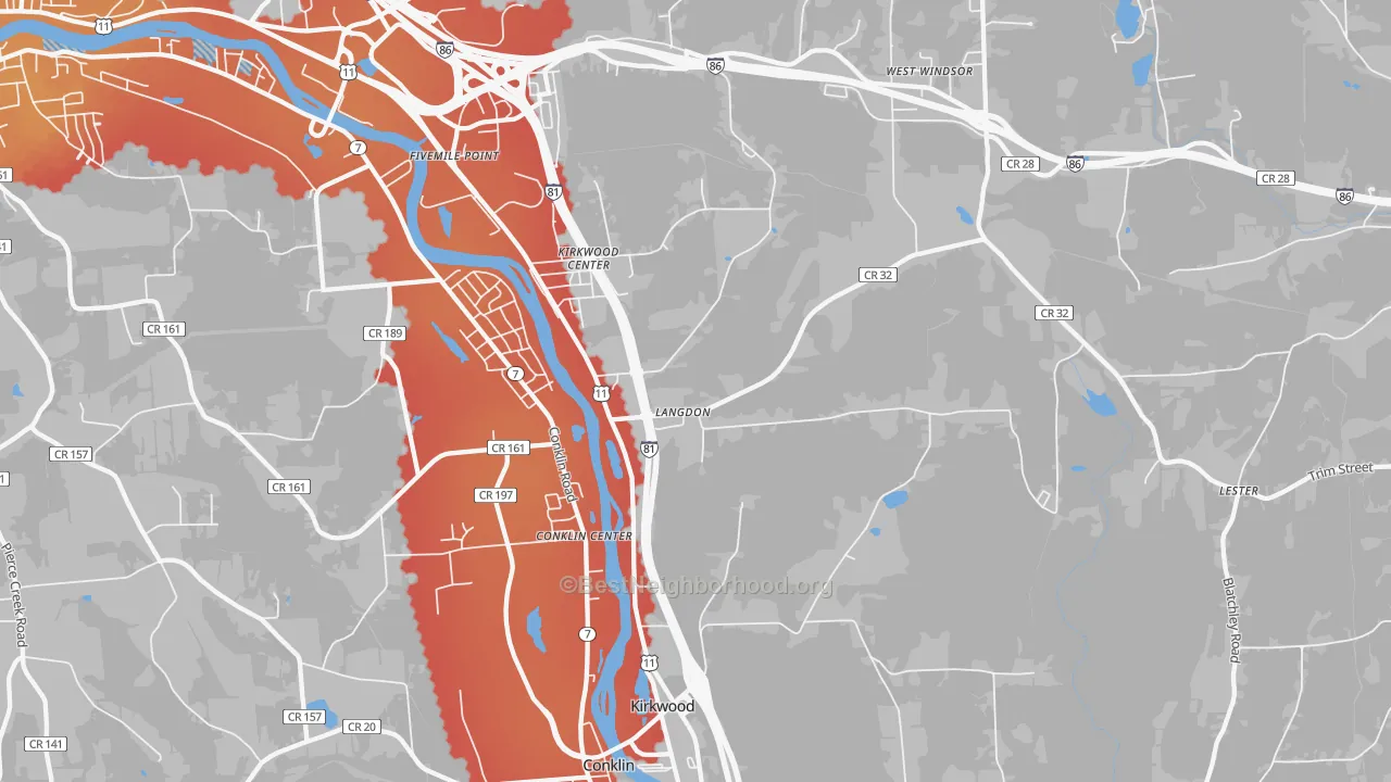 Transit Grade map of Kirkwood, NY