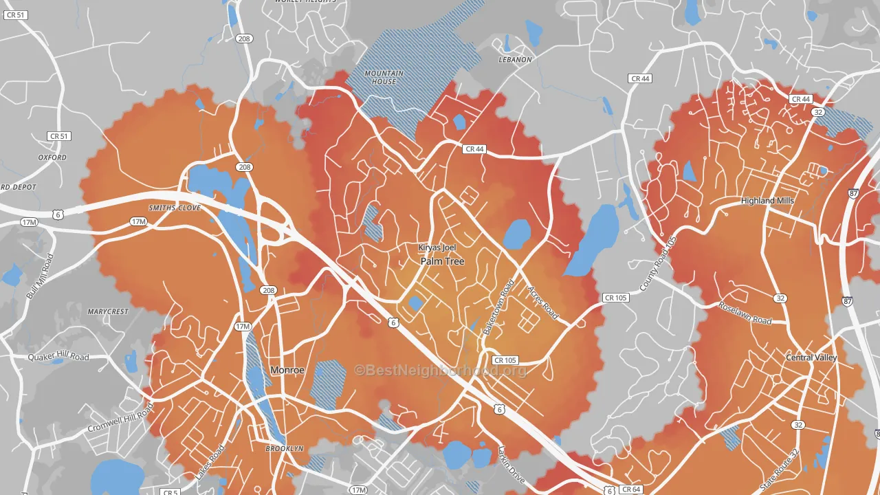 Transit Grade map of Kiryas Joel, NY