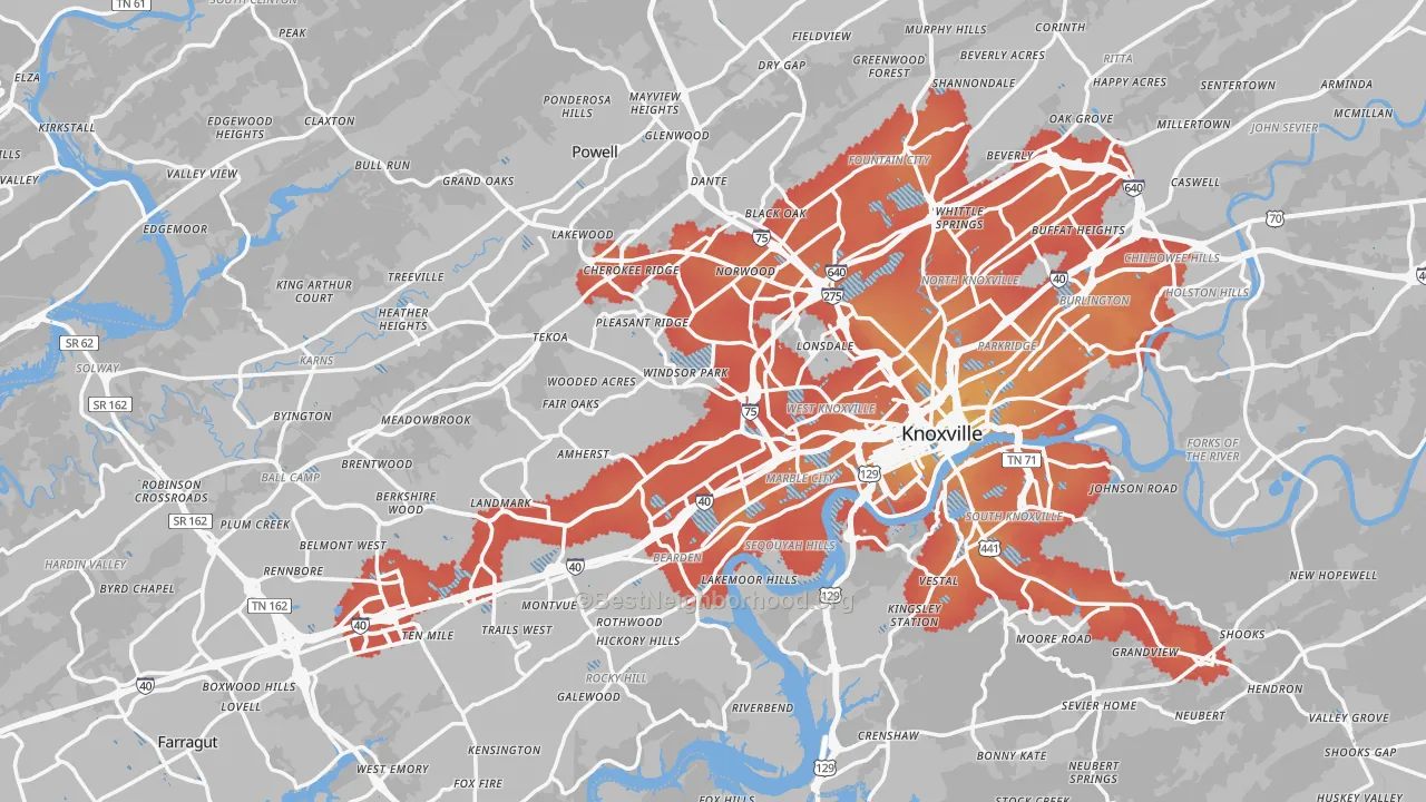 Transit Grade map of Knox County, TN