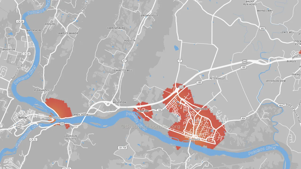 Transit Grade map of Knoxville, MD
