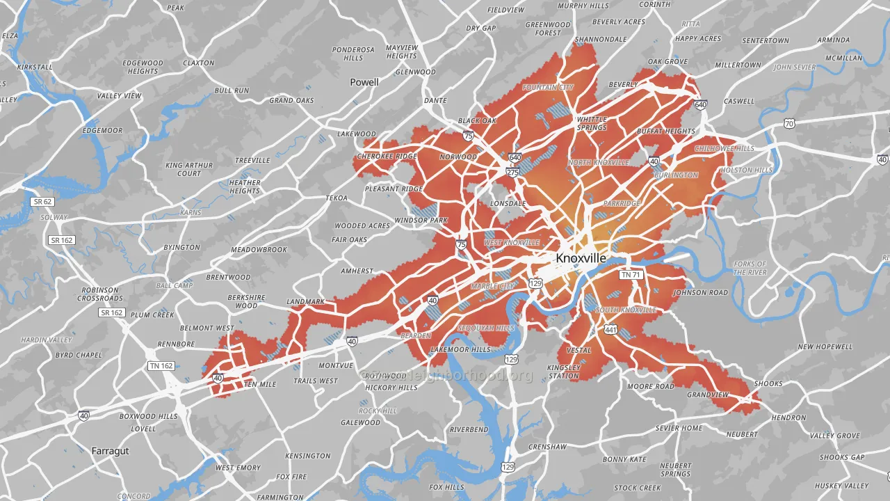Transit Grade map of Knoxville, TN