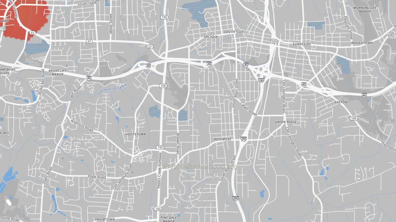 Transit Grade map of Konnoak, Winston-Salem, NC