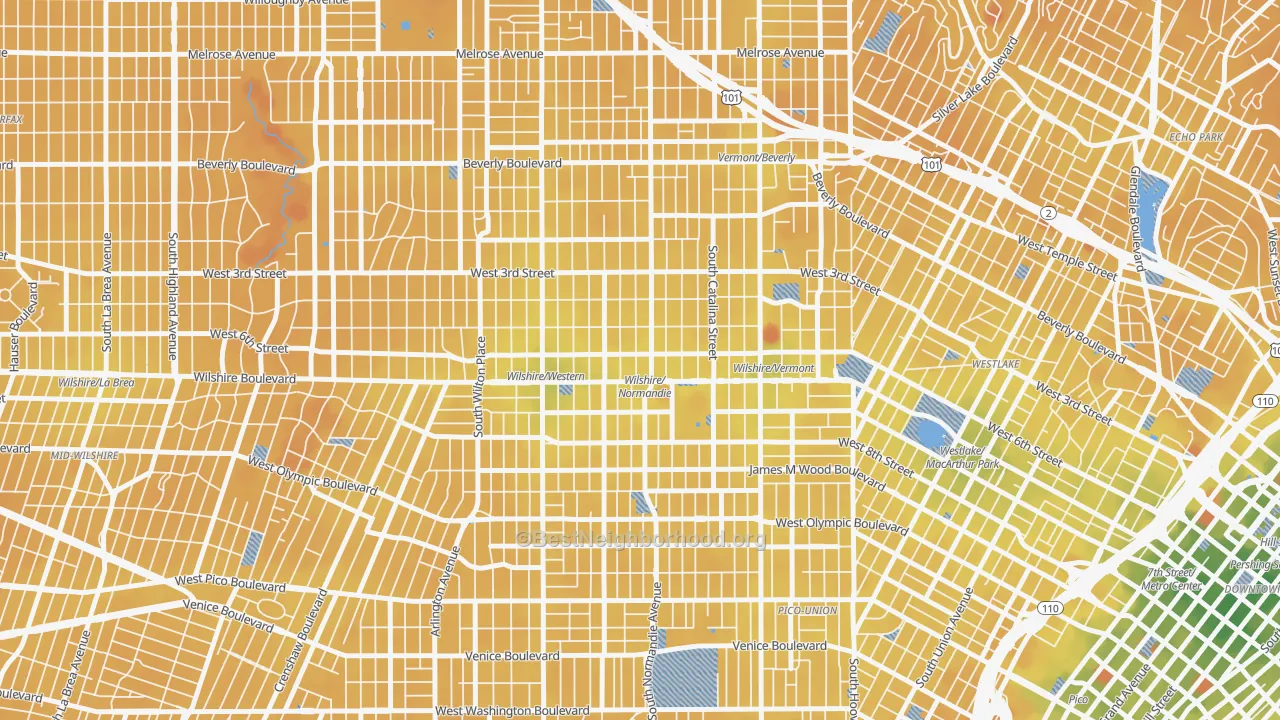 Transit Grade map of Koreatown, Los Angeles, CA